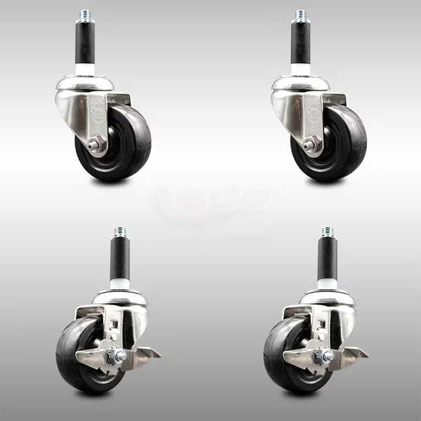 3 Inch 316SS Soft Rubber Swivel 3/4 Inch Expanding Stem Caster Brake SCC, 2PK, Service Caster, Mfr#: SCC-SS316EX20S314-SRS-2-TLB-2-34